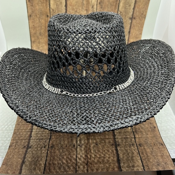 CHIC BLACK WOMENS COWBOY HAT W/ RHINESTONE HAT BAND COUNTRY CONCERT WESTERN HAT - Picture 6 of 9